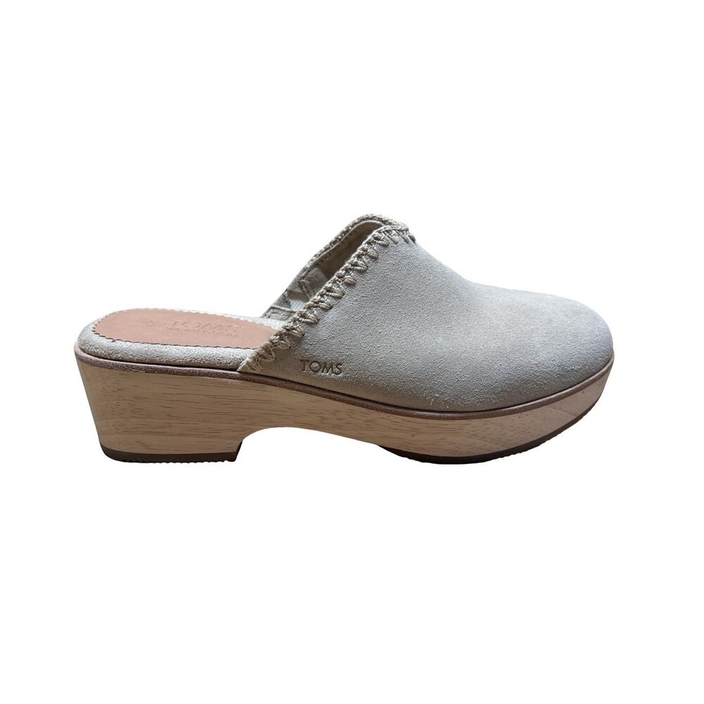 TOMS Addison Platform Leather Wood Mule Clogs Womens Tan Sz 7